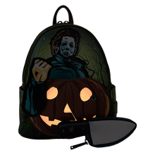 Load image into Gallery viewer, Halloween Michael Myers Pumpkin Glow Mini Backpack With Coin Bag