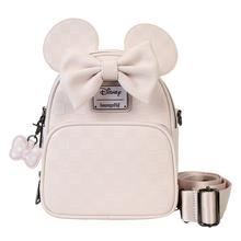 Load image into Gallery viewer, Minnie Mouse Checkered Texture Convertible Mini Backpack & Crossbody Bag