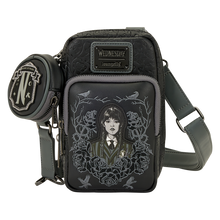 Load image into Gallery viewer, Wednesday Black Roses Cell Phone Crossbody Bag with Coin Bag