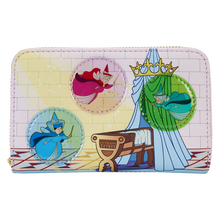 Load image into Gallery viewer, Sleeping Beauty Castle Three Good Fairies Stained Glass Zip Around Wallet
