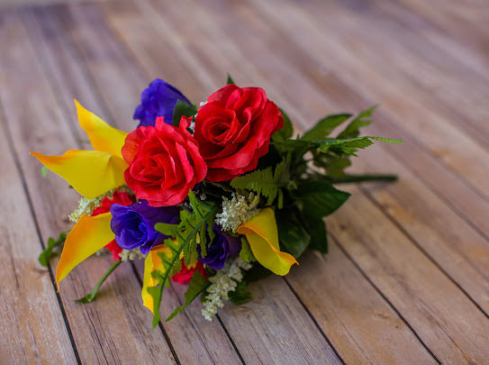 Red, Yellow & Purple Calla Lily and Rose Bush