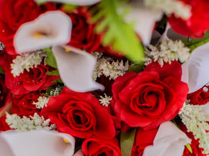 Red & White Calla Lily and  Rose Bush