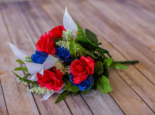 Load image into Gallery viewer, Red, White &amp; Blue Calla Lily and Rose Bush
