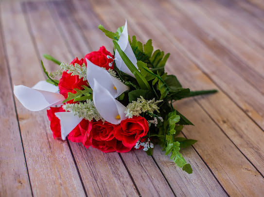 Red & White Calla Lily and  Rose Bush